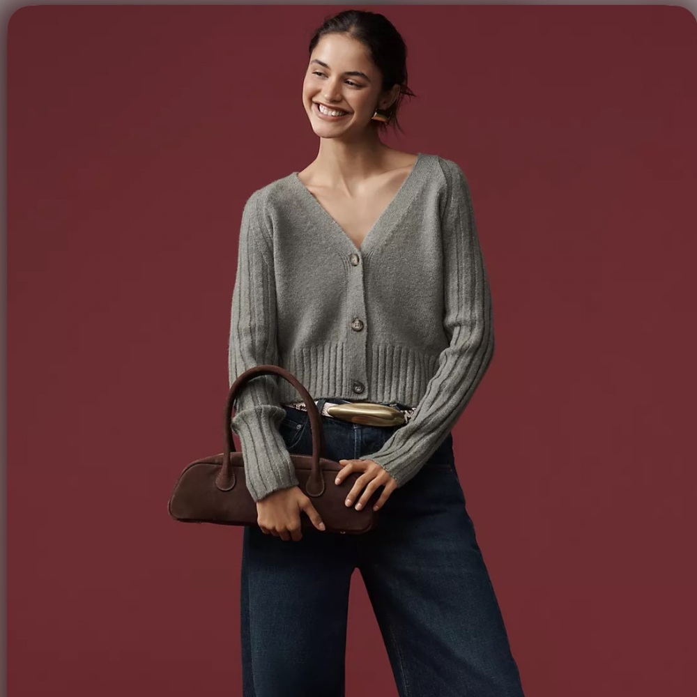 ANTHROPOLOGIE RIBBED SLEEVE CARDIGAN SWEATER